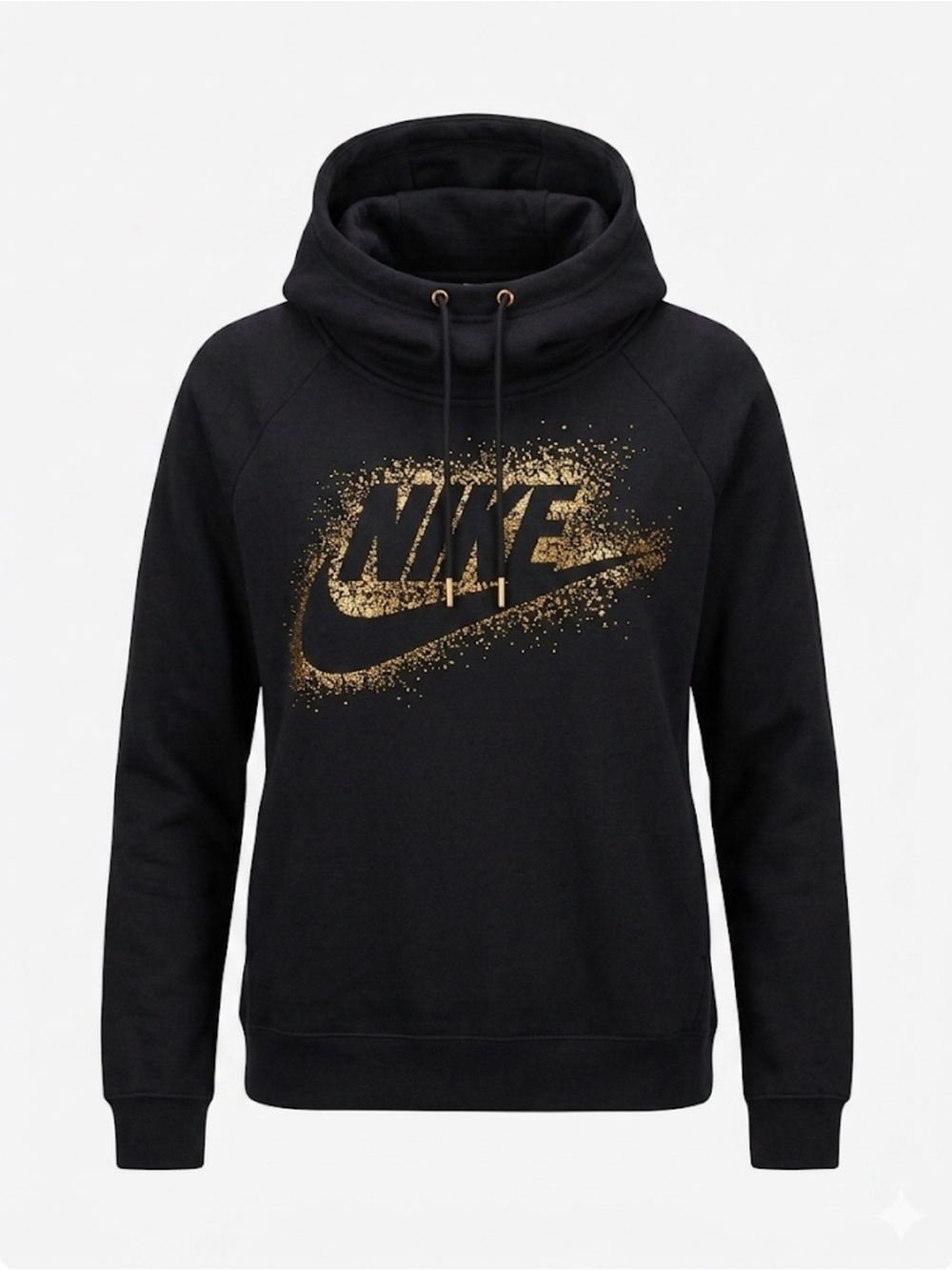 Nike Black Pullover Rally Hoodie with Metallic Gold Logo Size Medium